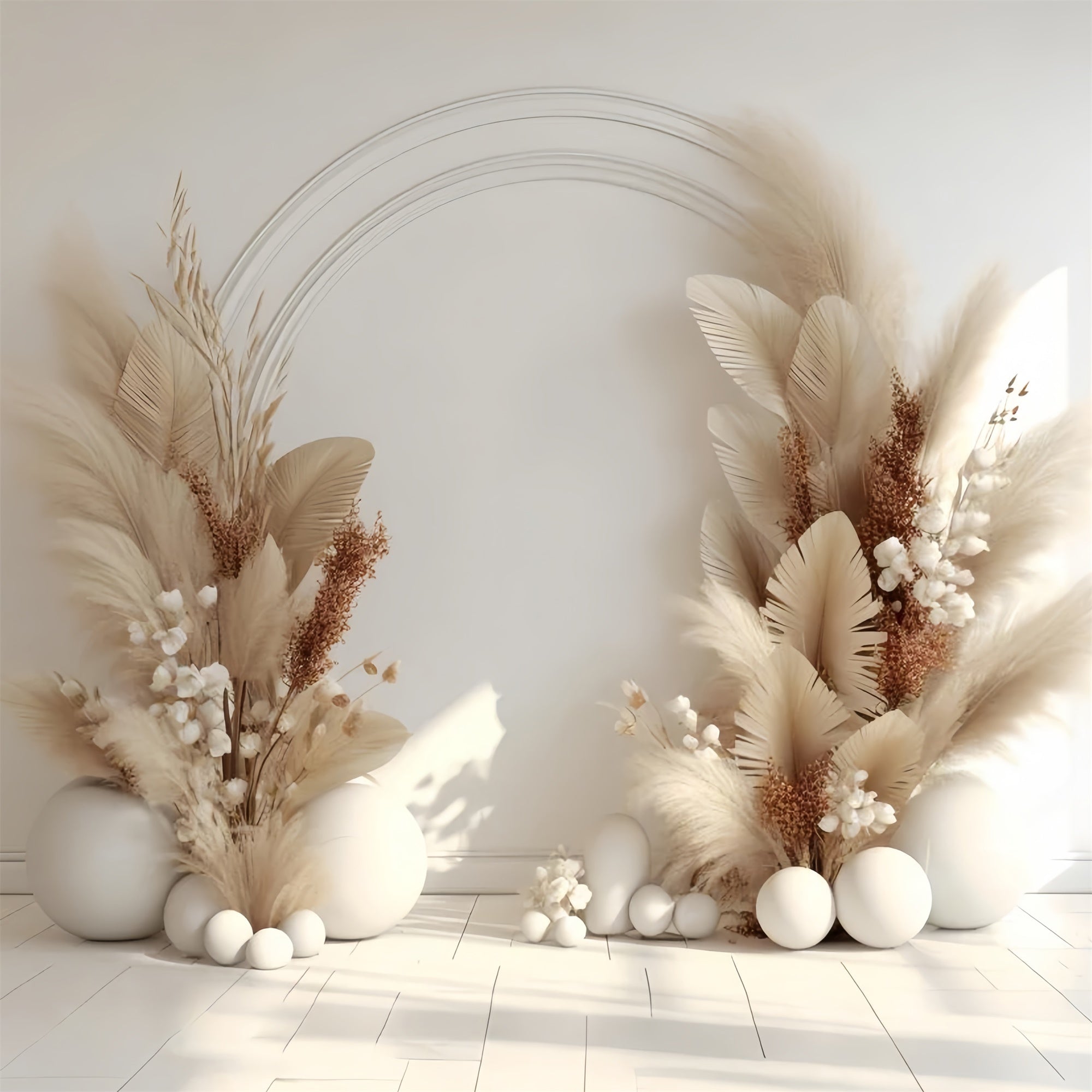 Toile de Fond Boho Idées Arc Floral Beige Élégant GQ2-3