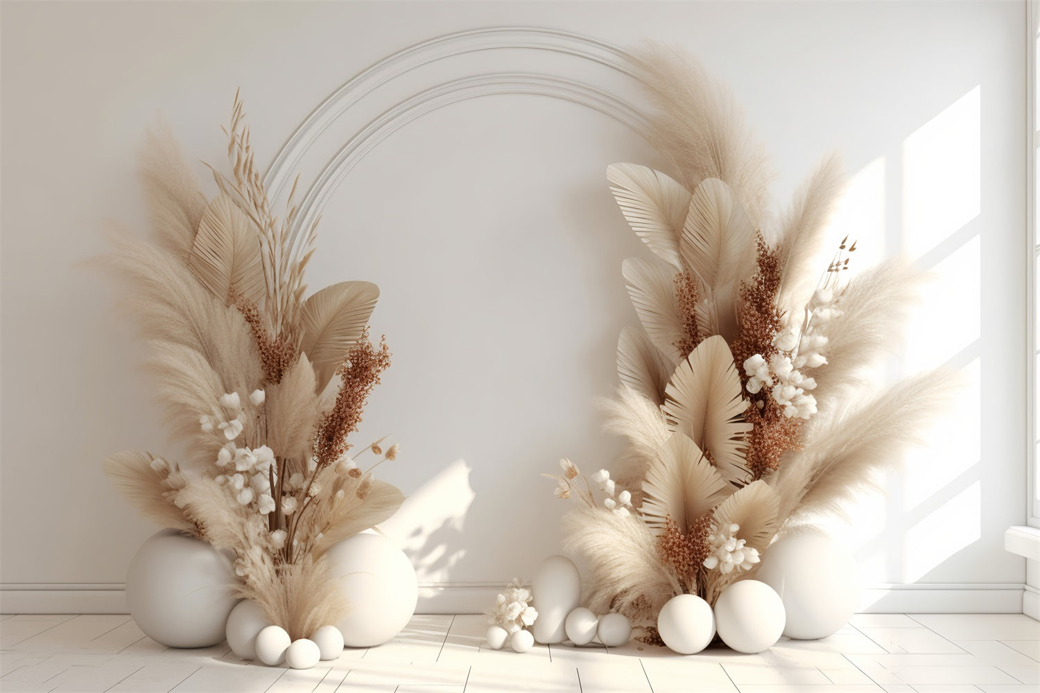 Toile de Fond Boho Idées Arc Floral Beige Élégant GQ2-3