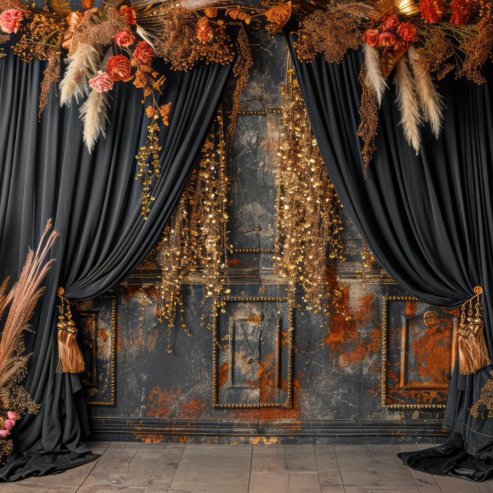 Toile de Fond Boheme Floral Vintage Foncé Photographie GQ2-31