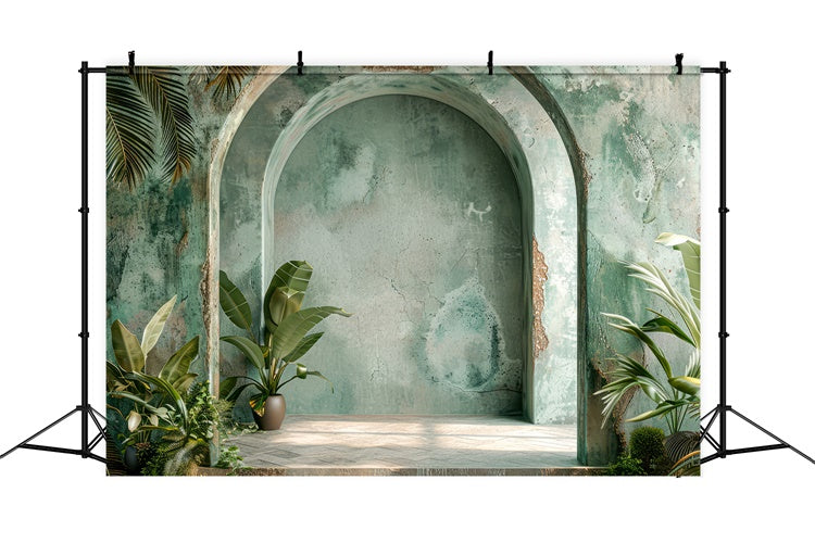 Toile de Fond Boho Archway Vert Plantes Tropicales GQ2-33