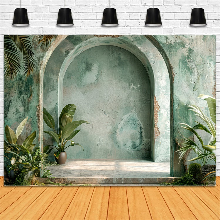 Toile de Fond Boho Archway Vert Plantes Tropicales GQ2-33
