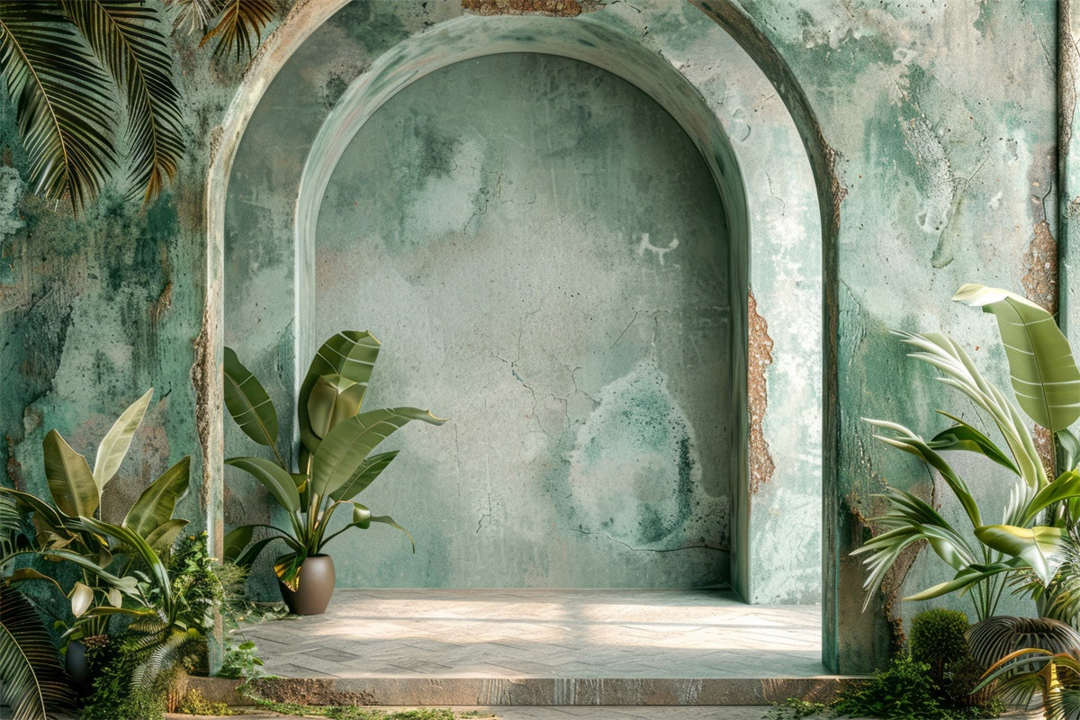 Toile de Fond Boho Archway Vert Plantes Tropicales GQ2-33