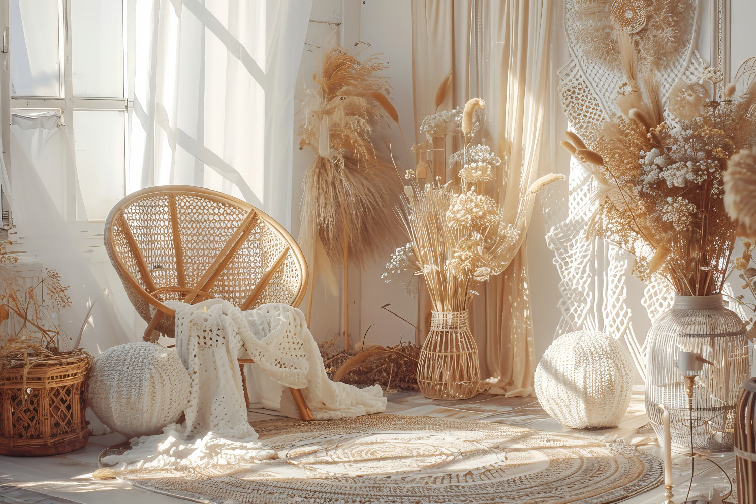 Toile de Fond Boho Arc Pampas Floral Chic Coin GQ2-37