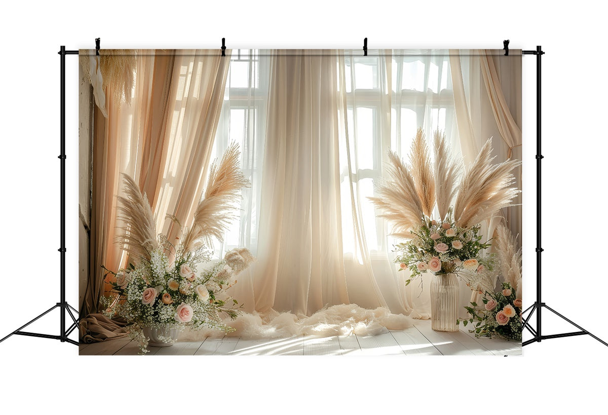 Toile de Fond Photo Boho Pampas Floral Rideaux GQ2-43