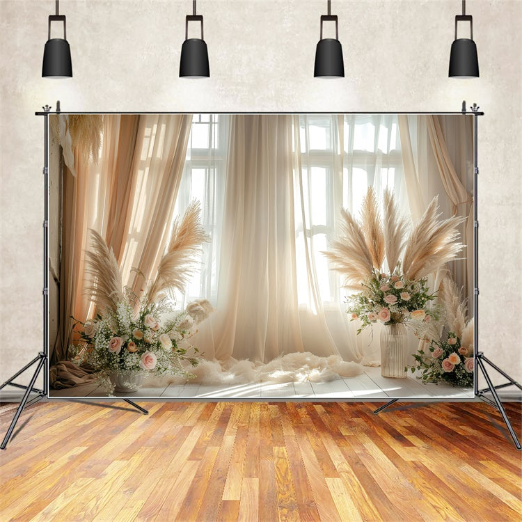 Toile de Fond Photo Boho Pampas Floral Rideaux GQ2-43