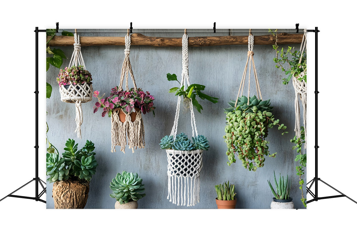 Toile de Fond Photo Boho Macramé Plante Suspendue GQ2-48