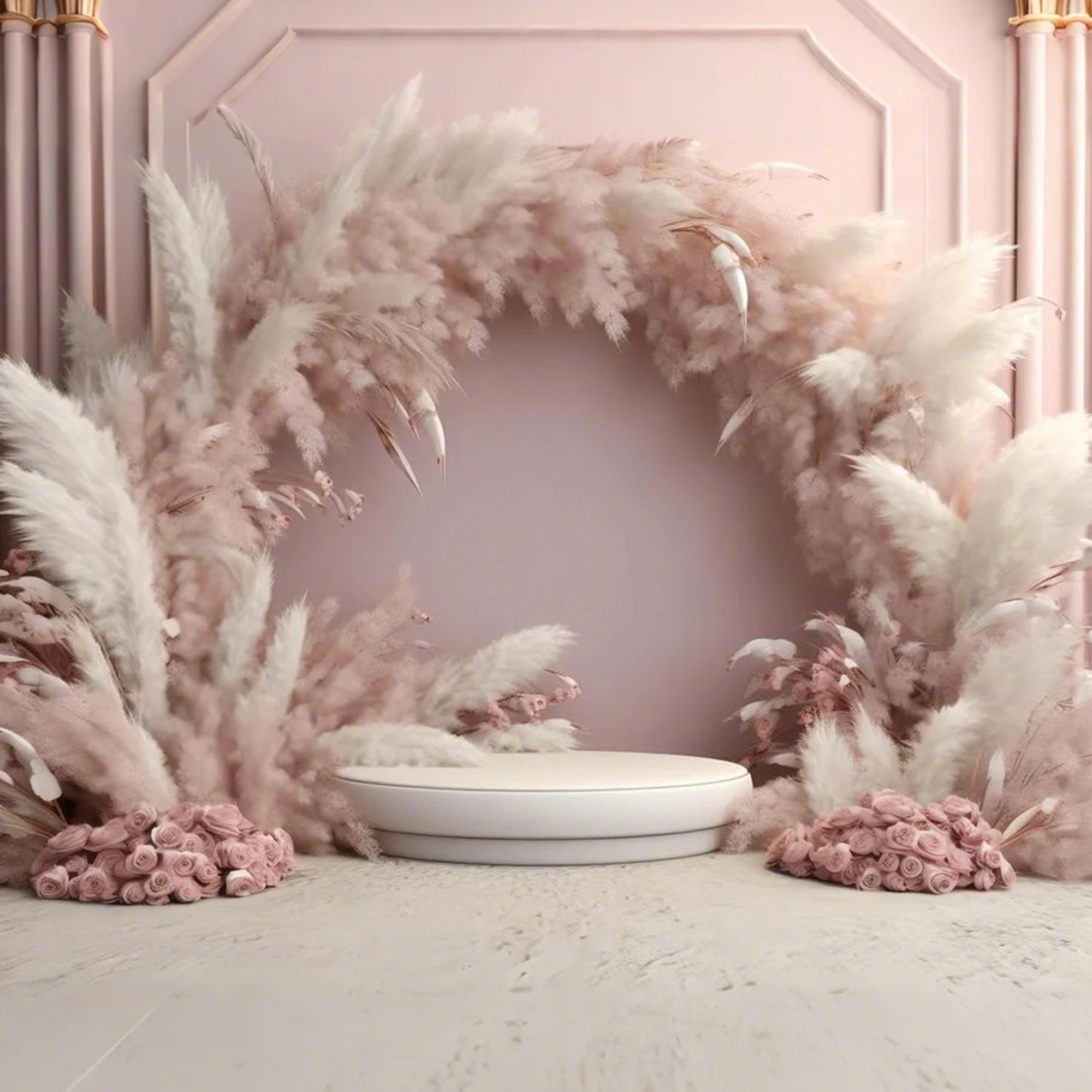 Toile de Fond Boho Arcs Élégants Pampas Roses GQ2-5