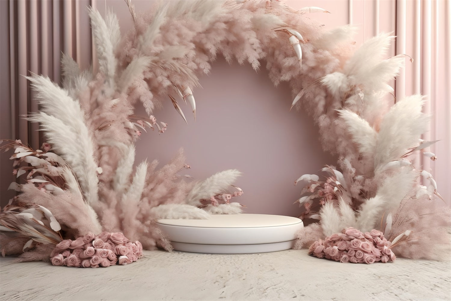 Toile de Fond Boho Arcs Élégants Pampas Roses GQ2-5