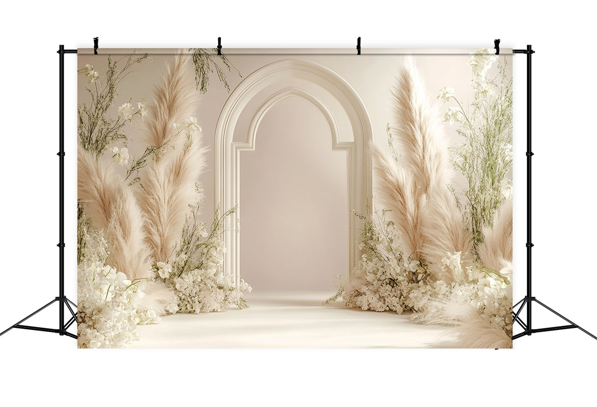 Toile de Fond Boho Arc Fleurs Pampas Photographie GQ2-60