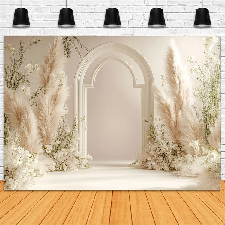 Toile de Fond Boho Arc Fleurs Pampas Photographie GQ2-60