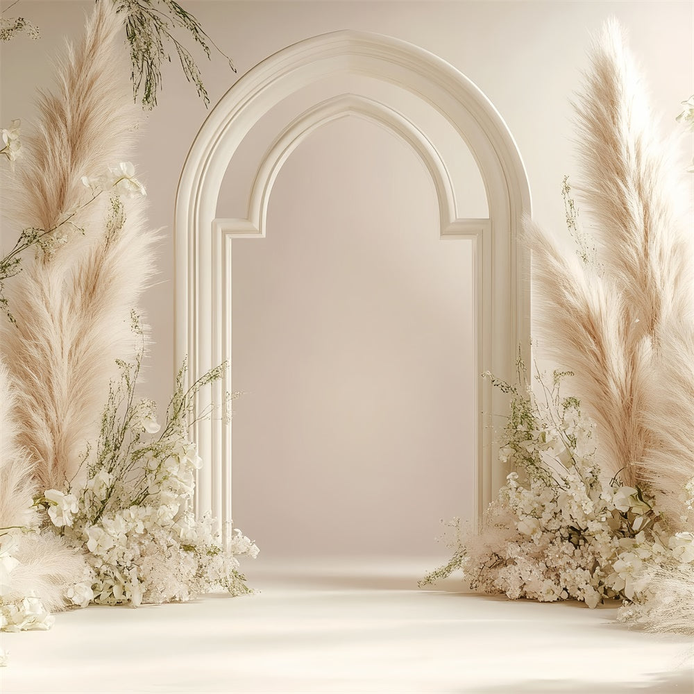 Toile de Fond Boho Arc Fleurs Pampas Photographie GQ2-60