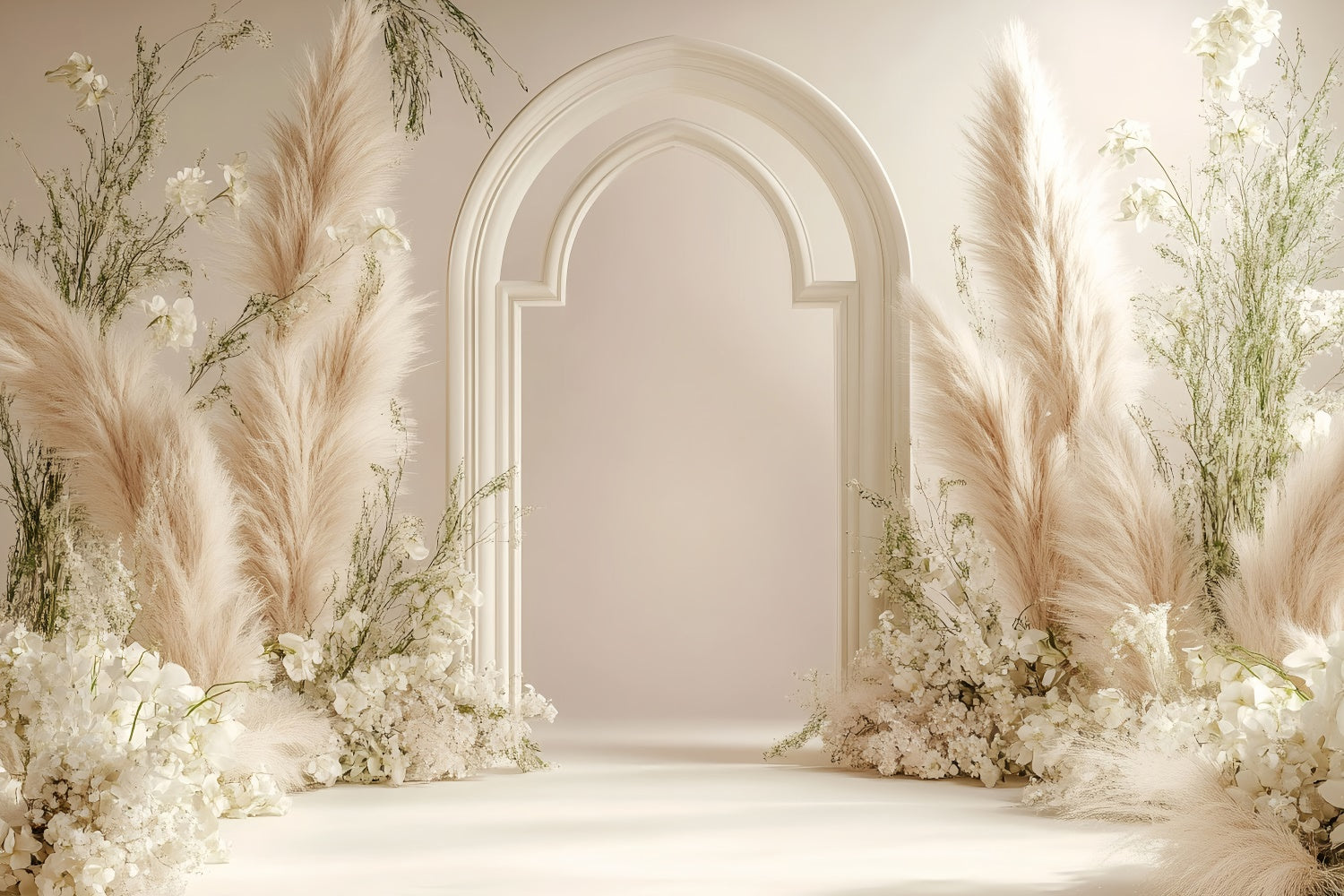 Toile de Fond Boho Arc Fleurs Pampas Photographie GQ2-60