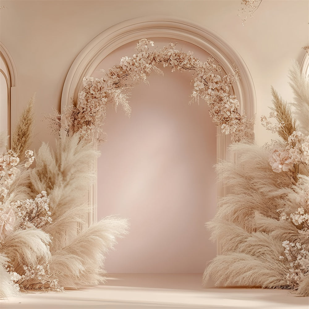 Toile de Fond Boho Arc Blush Pampas Arrangement Floral GQ2-61