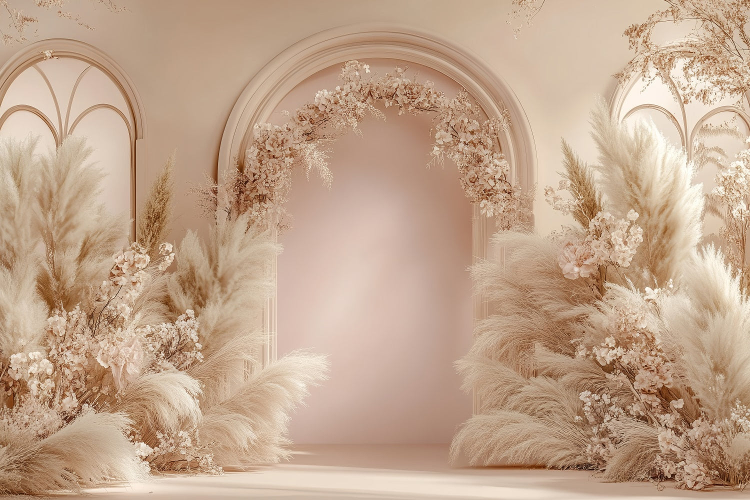Toile de Fond Boho Arc Blush Pampas Arrangement Floral GQ2-61