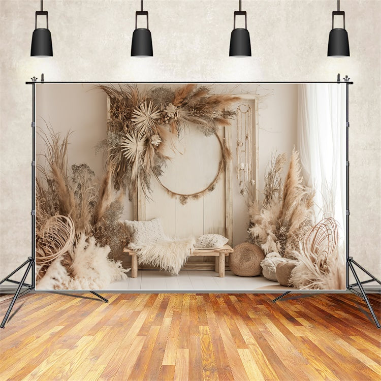 Toile de Fond Photo Boho Chic Pampas Cerceau Rêveur GQ2-7