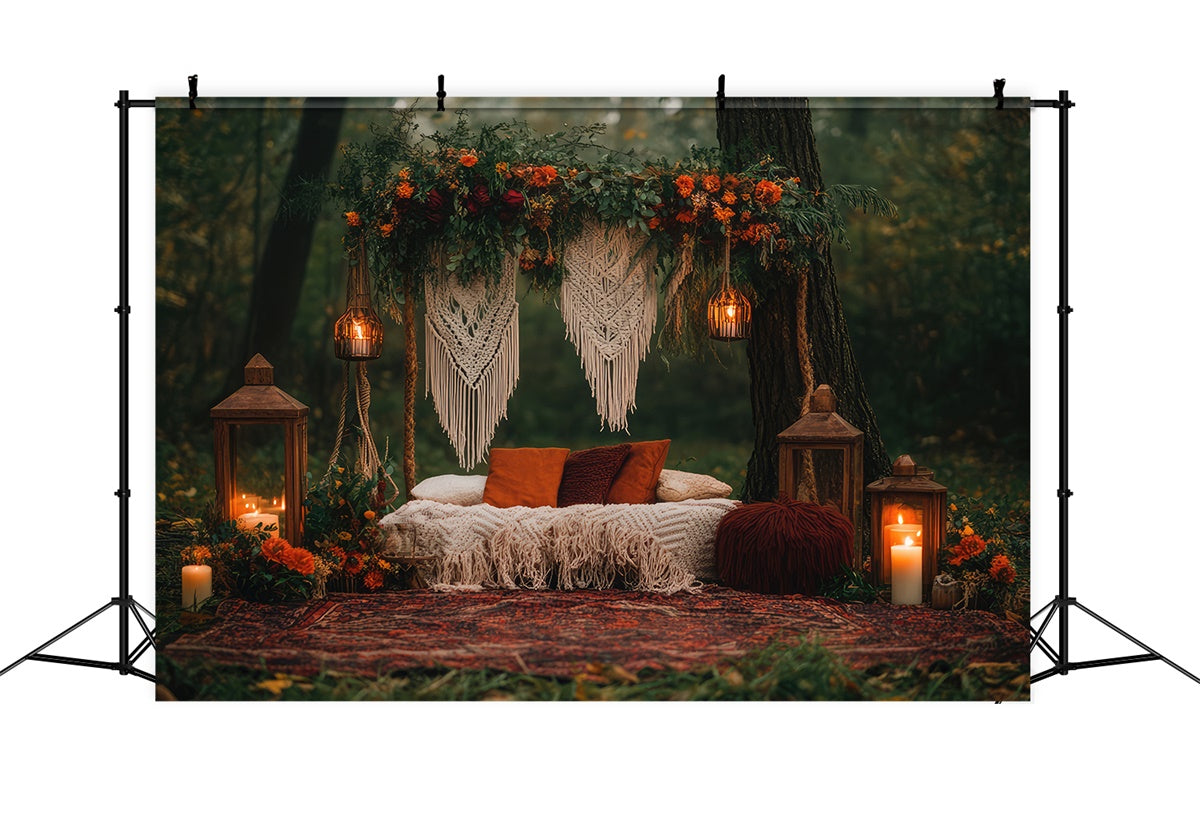 Toile de Fond Photo Boho Retraite Forêt Macramé Lanternes GQ2-71