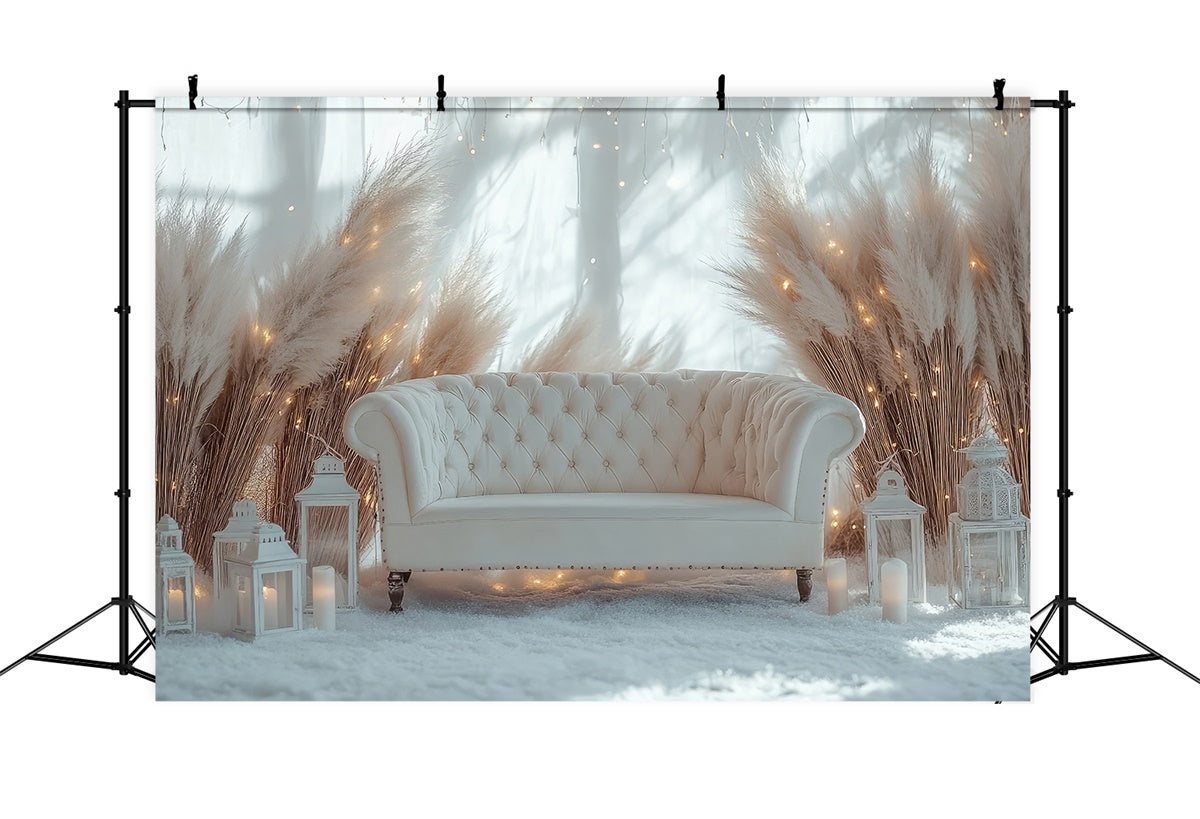 Toile de Fond Photo Boho Canapé Hiver Pampas Lanternes GQ2-78