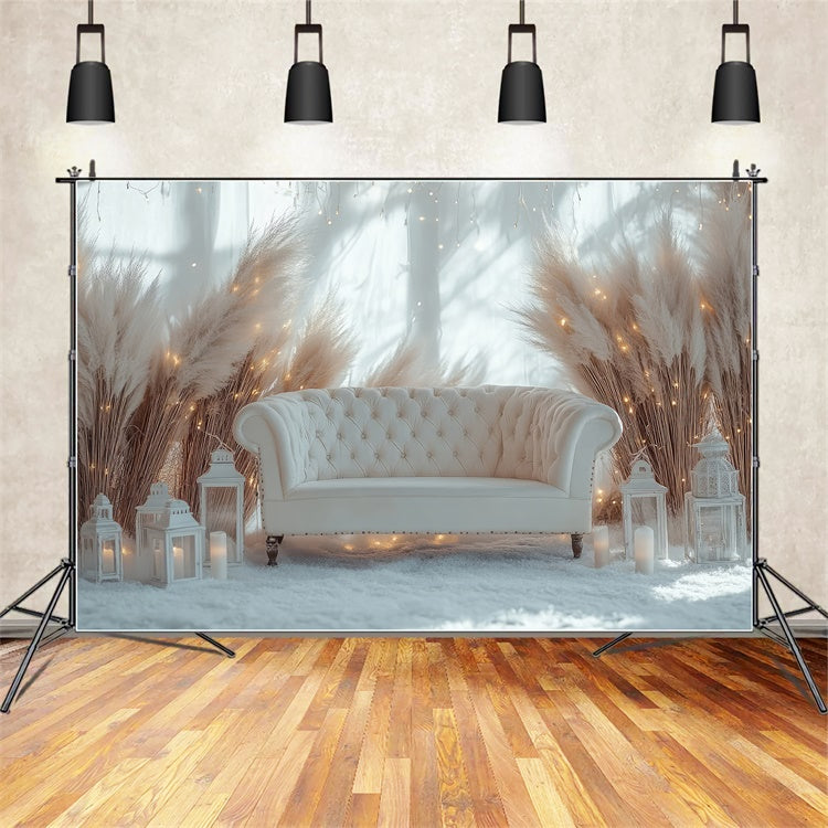 Toile de Fond Photo Boho Canapé Hiver Pampas Lanternes GQ2-78