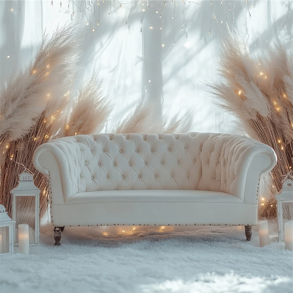 Toile de Fond Photo Boho Canapé Hiver Pampas Lanternes GQ2-78