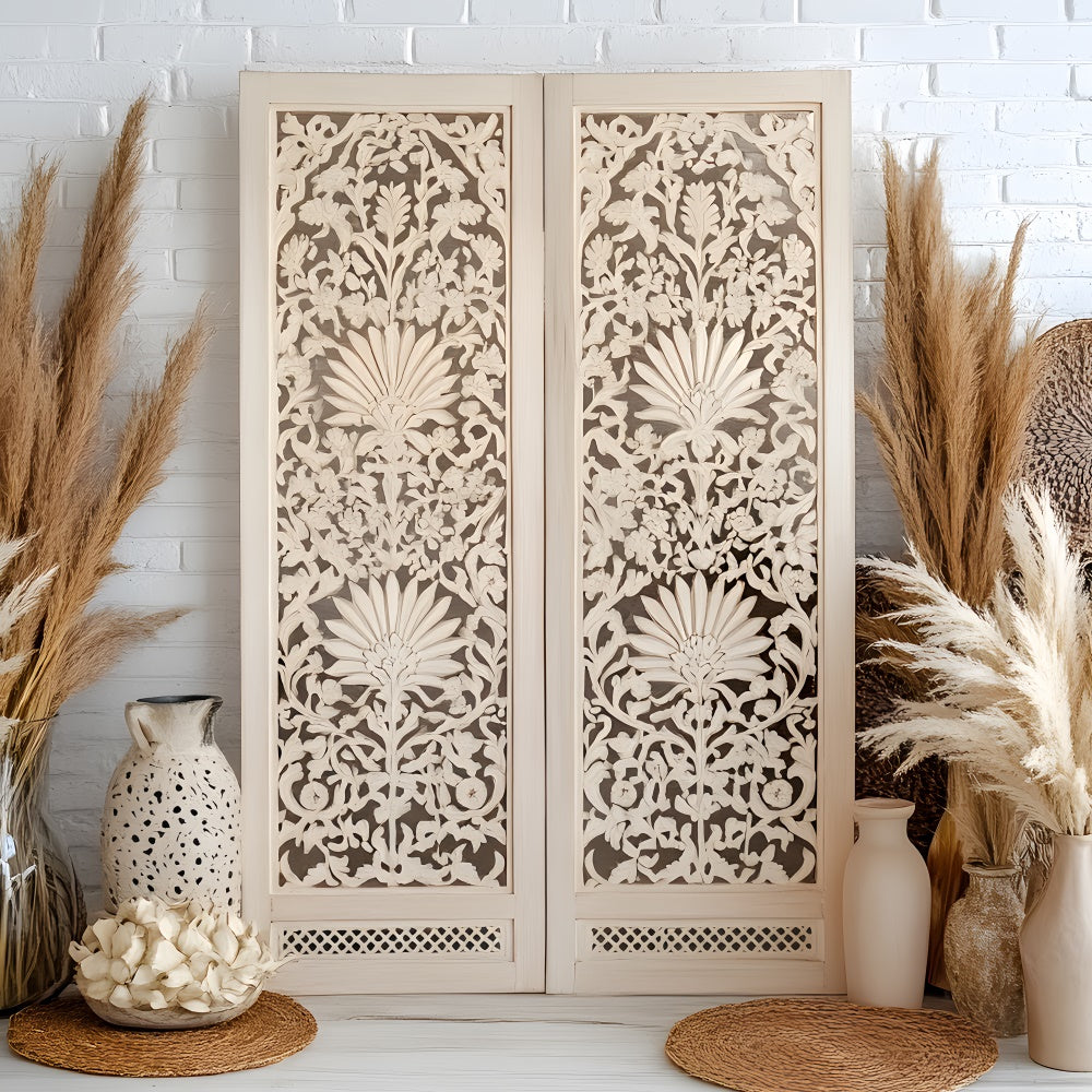 Toile de Fond Boho Idées Écran Bois Vintage Pampas GQ2-85