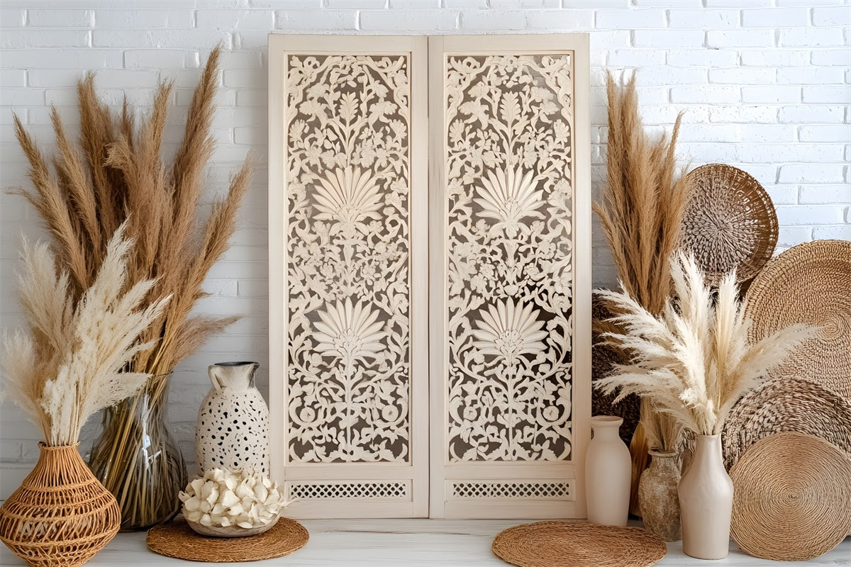 Toile de Fond Boho Idées Écran Bois Vintage Pampas GQ2-85