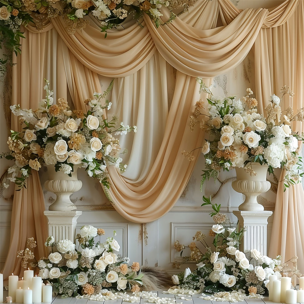 Toile de Fond Photo Fête des Mères Drapé Floral Champagne Doré GQ2-89