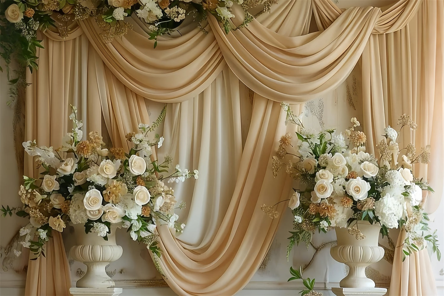 Toile de Fond Photo Fête des Mères Drapé Floral Champagne Doré GQ2-89