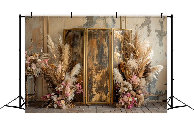 Toile de Fond Photo Boho Cadre Doré Floral Rose GQ2-9