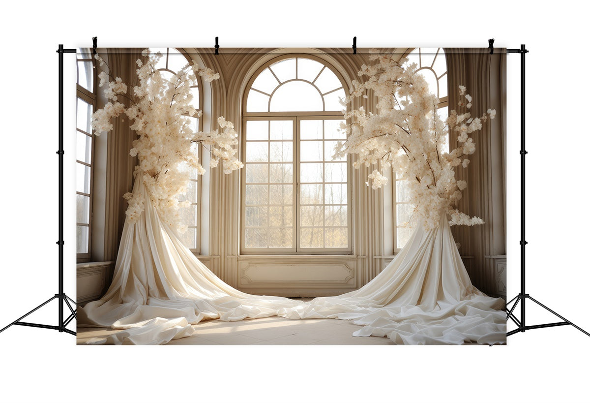Toile de Fond Fête des Mères Élégante Fenêtre de Fleurs Ivoire GQ2-94