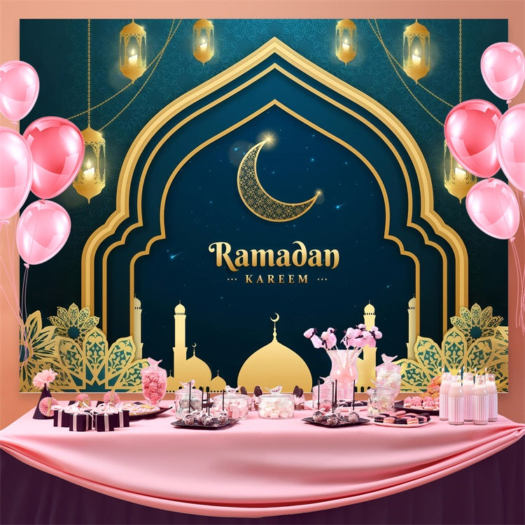 Toile de fond Ramadan Croissant Doré Mosquée Arche GQ3-1