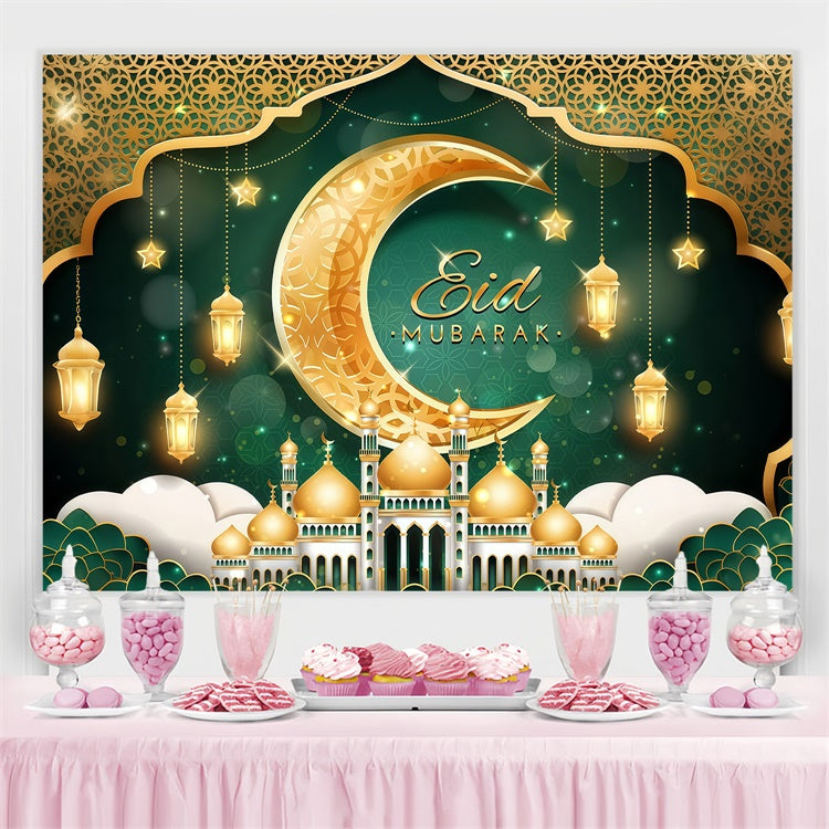 Toile de fond Eid Mubarak Croissant Lumineux Lanternes Festives GQ3-101