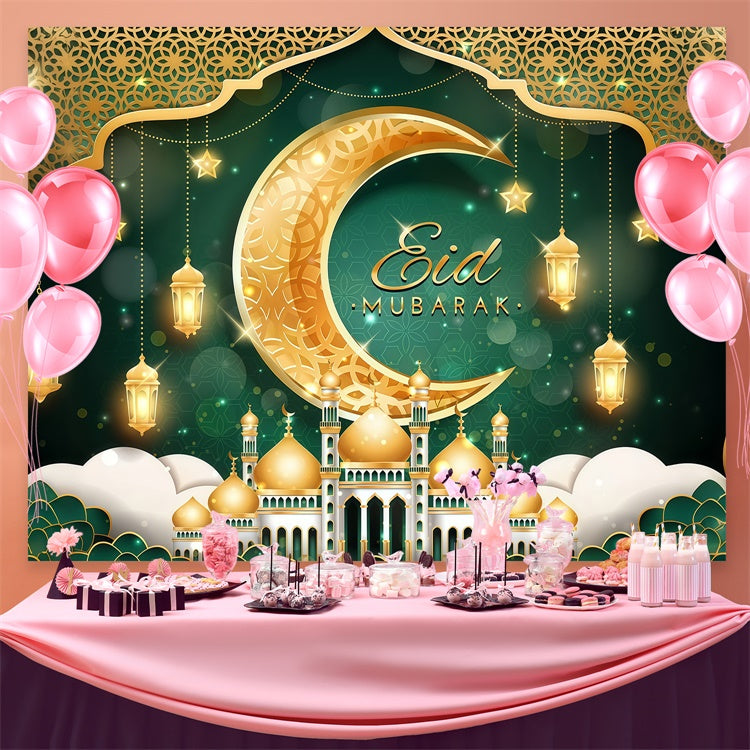 Toile de fond Eid Mubarak Croissant Lumineux Lanternes Festives GQ3-101