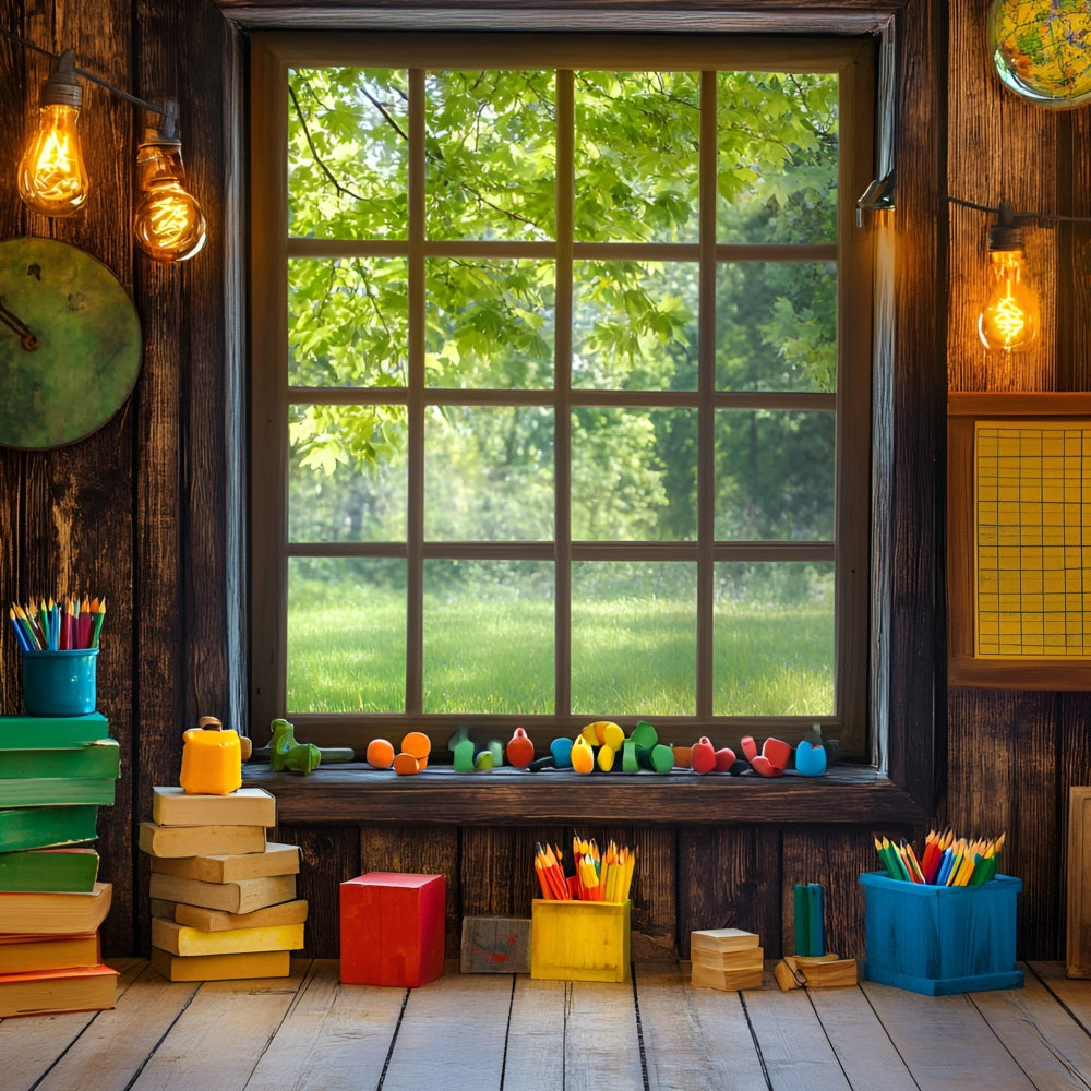 Toile de fond Rentrée des Classes Vue Fenêtre Salle de Classe GQ3-103