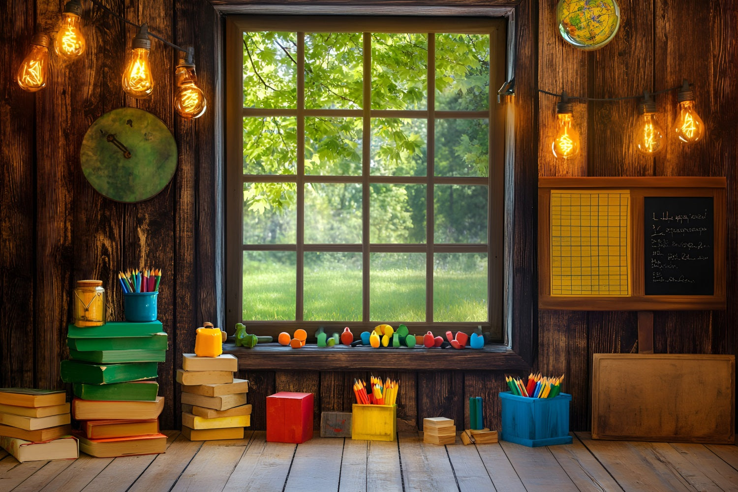 Toile de fond Rentrée des Classes Vue Fenêtre Salle de Classe GQ3-103