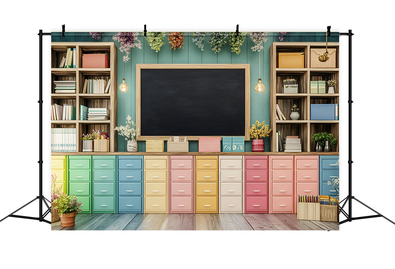 Toile de fond Photographie Rentrée des Classes Rangement Salle de Classe Tableau Noir GQ3-106