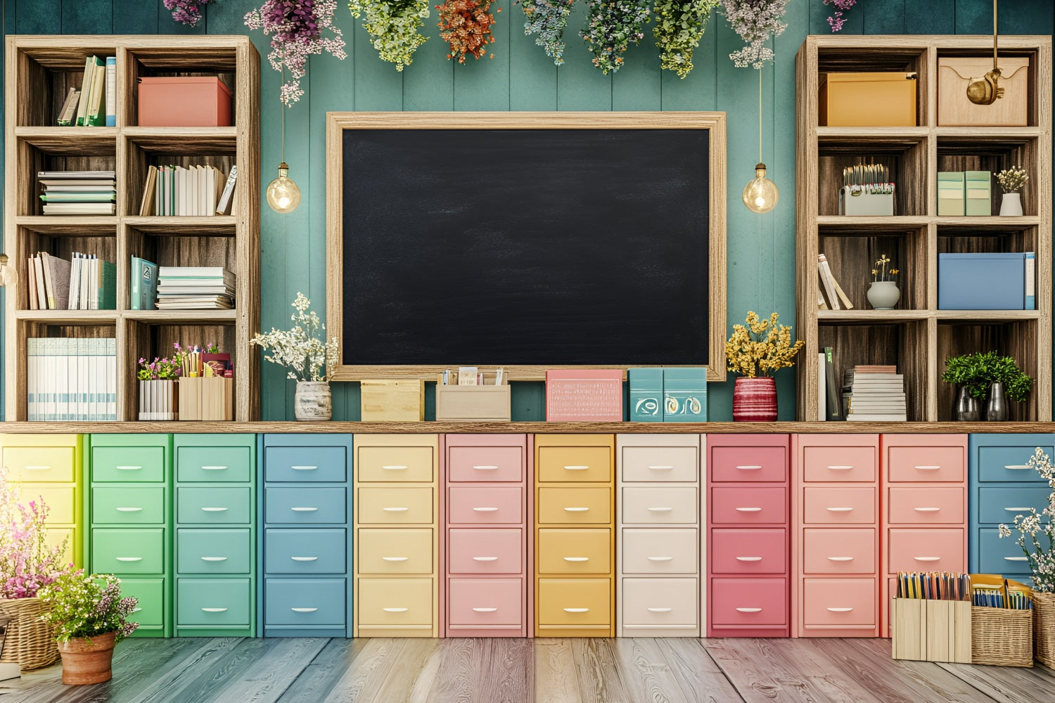 Toile de fond Photographie Rentrée des Classes Rangement Salle de Classe Tableau Noir GQ3-106