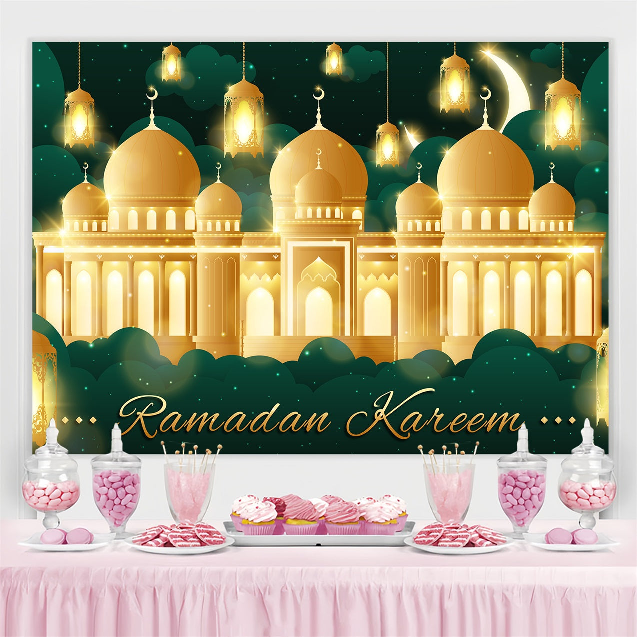 Toile de fond Ramadan Palais Doré Mosquée Lumières GQ3-11