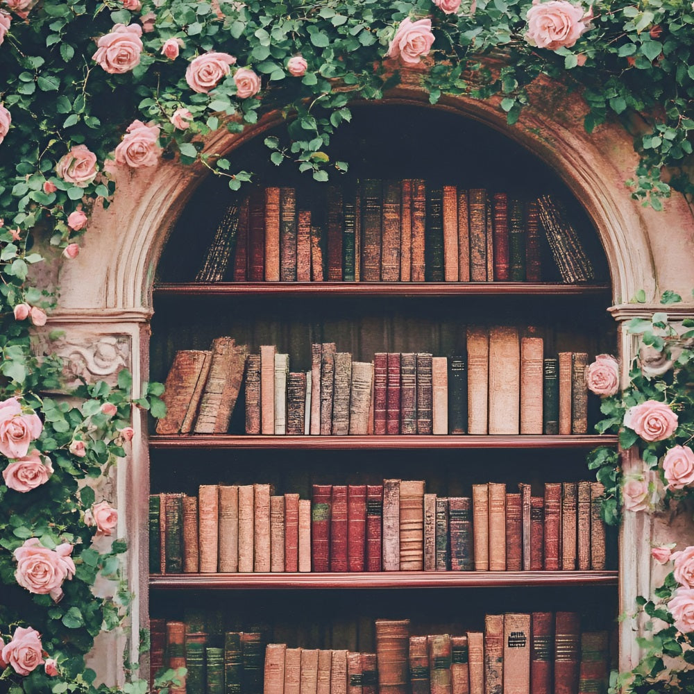 Toile de fond Bienvenue Rentrée des Classes Arche de Roses Bibliothèque GQ3-114