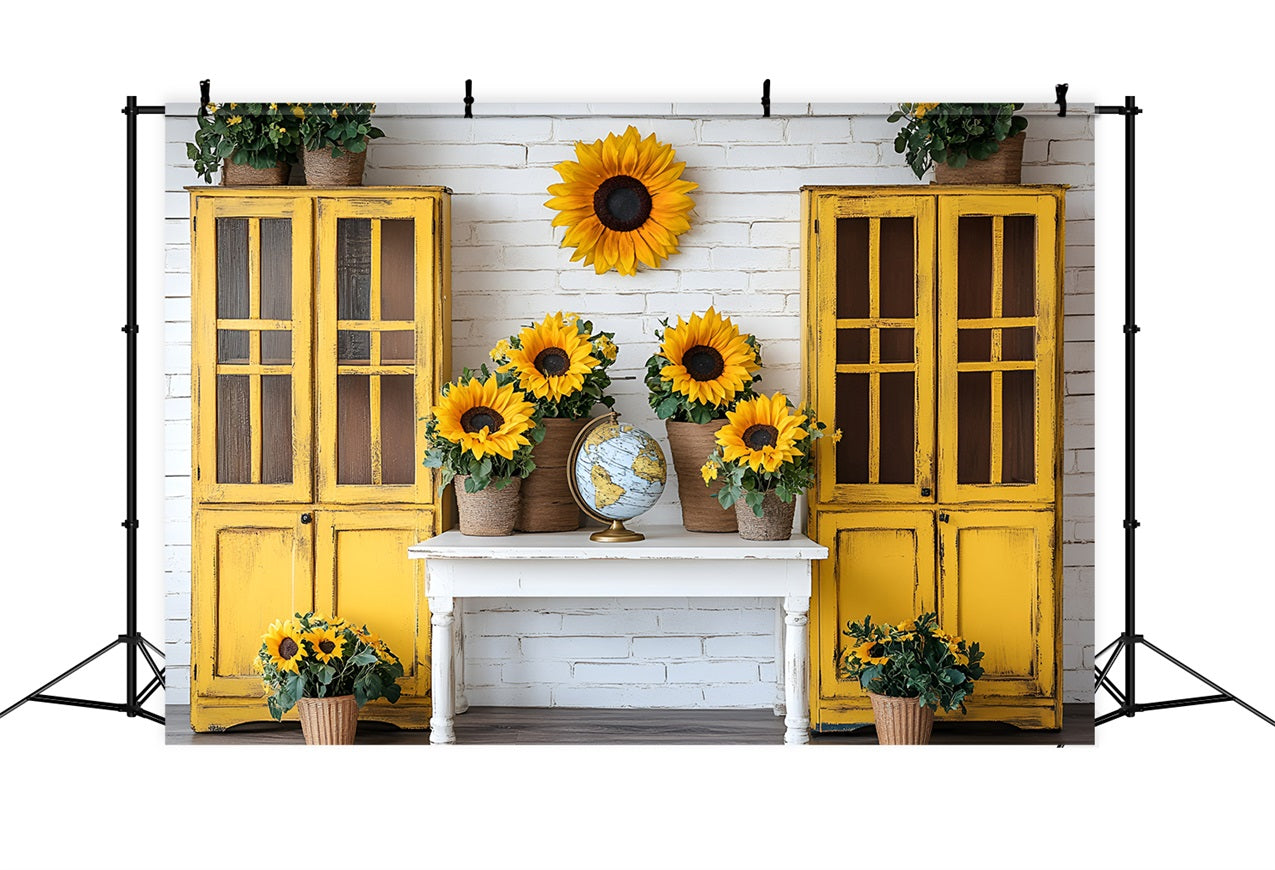 Toile de fond Rentrée des Classes Tournesols Salle de Classe Rustique GQ3-116
