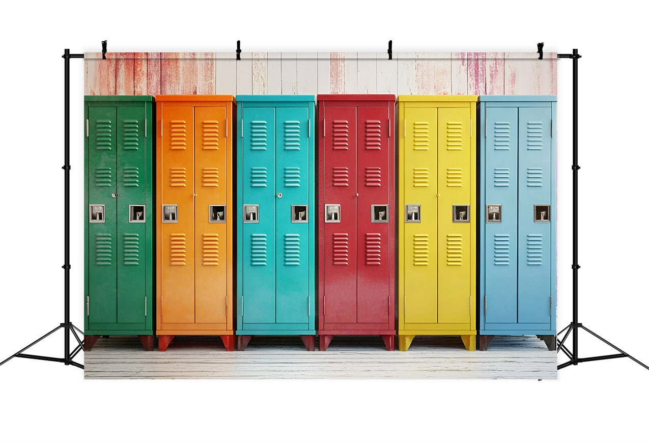 Toile de fond Photo Rentrée des Classes Casiers Colorés GQ3-118