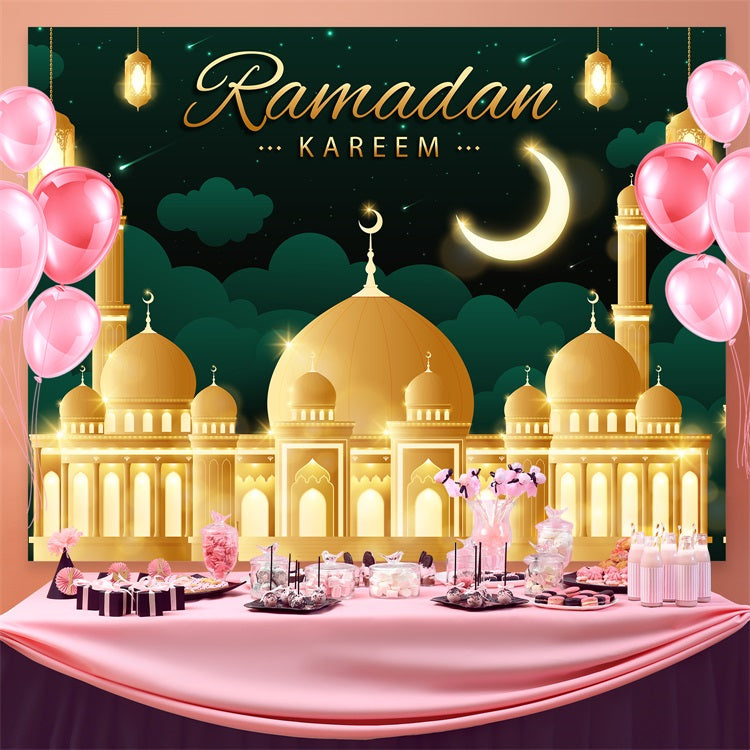 Toile de fond Ramadan Ciel Étoilé Majestueux Mosquée Dorée GQ3-12