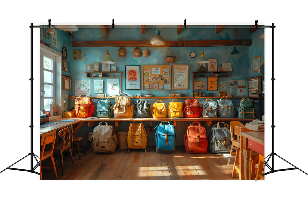 Toile de fond Rentrée des Classes Salle de Classe Cartables GQ3-124