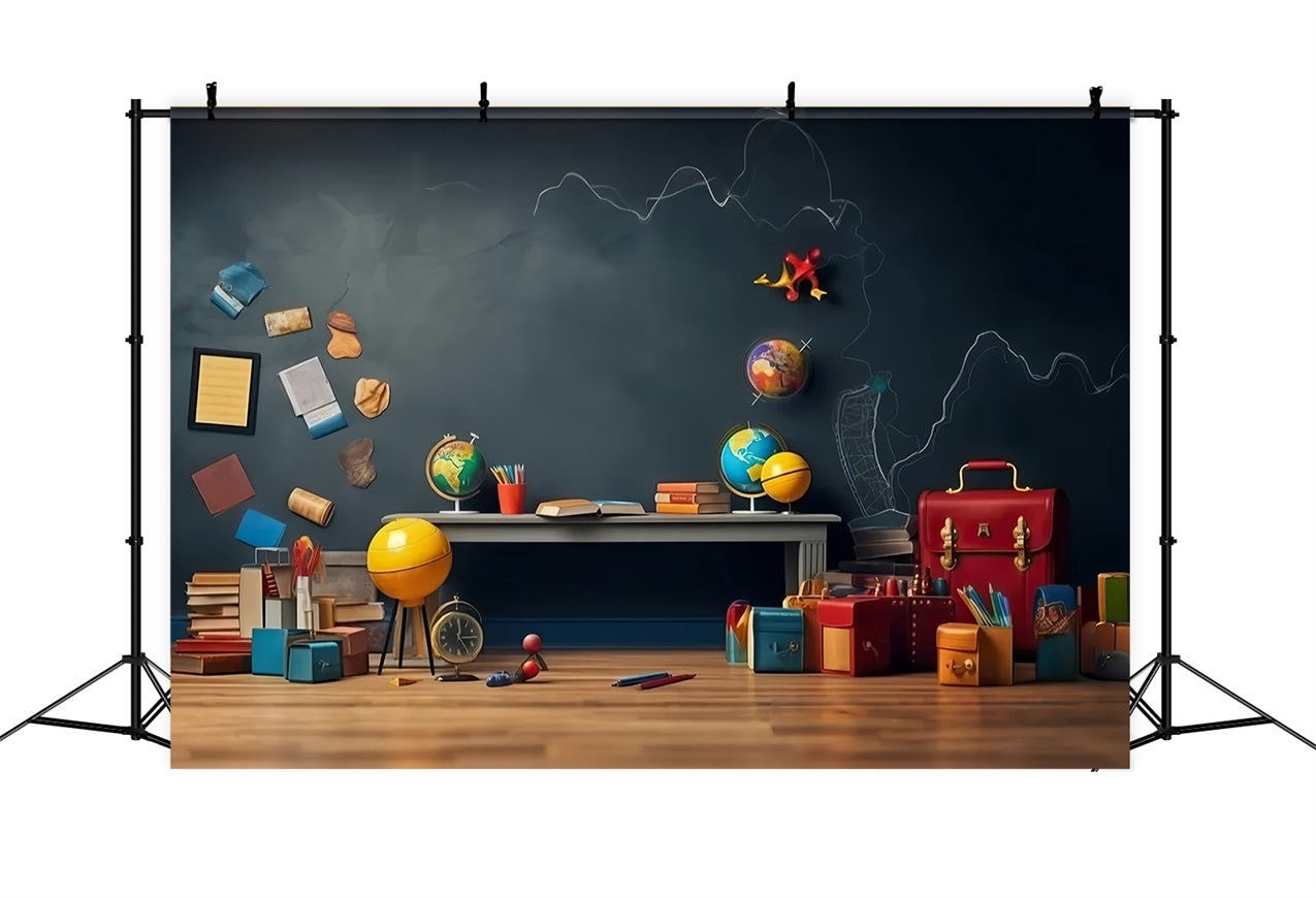 Toile de fond Numérique Rentrée des Classes Tableau Noir Globe Éducatif GQ3-125