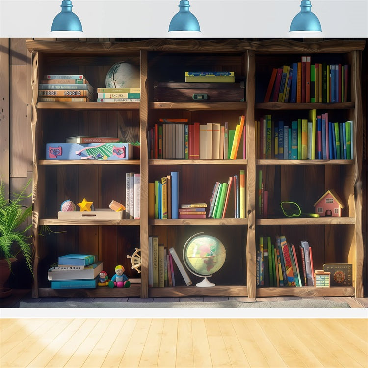 Toile de fond Rentrée des Classes Bibliothèque en Bois Bureau d'Étude GQ3-126