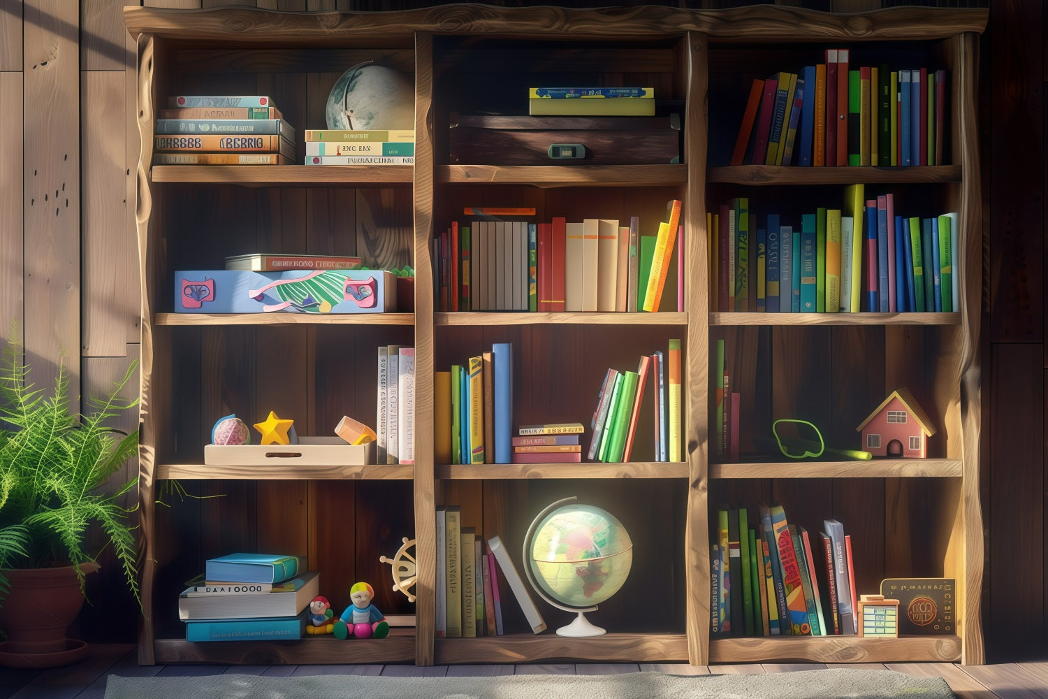 Toile de fond Rentrée des Classes Bibliothèque en Bois Bureau d'Étude GQ3-126