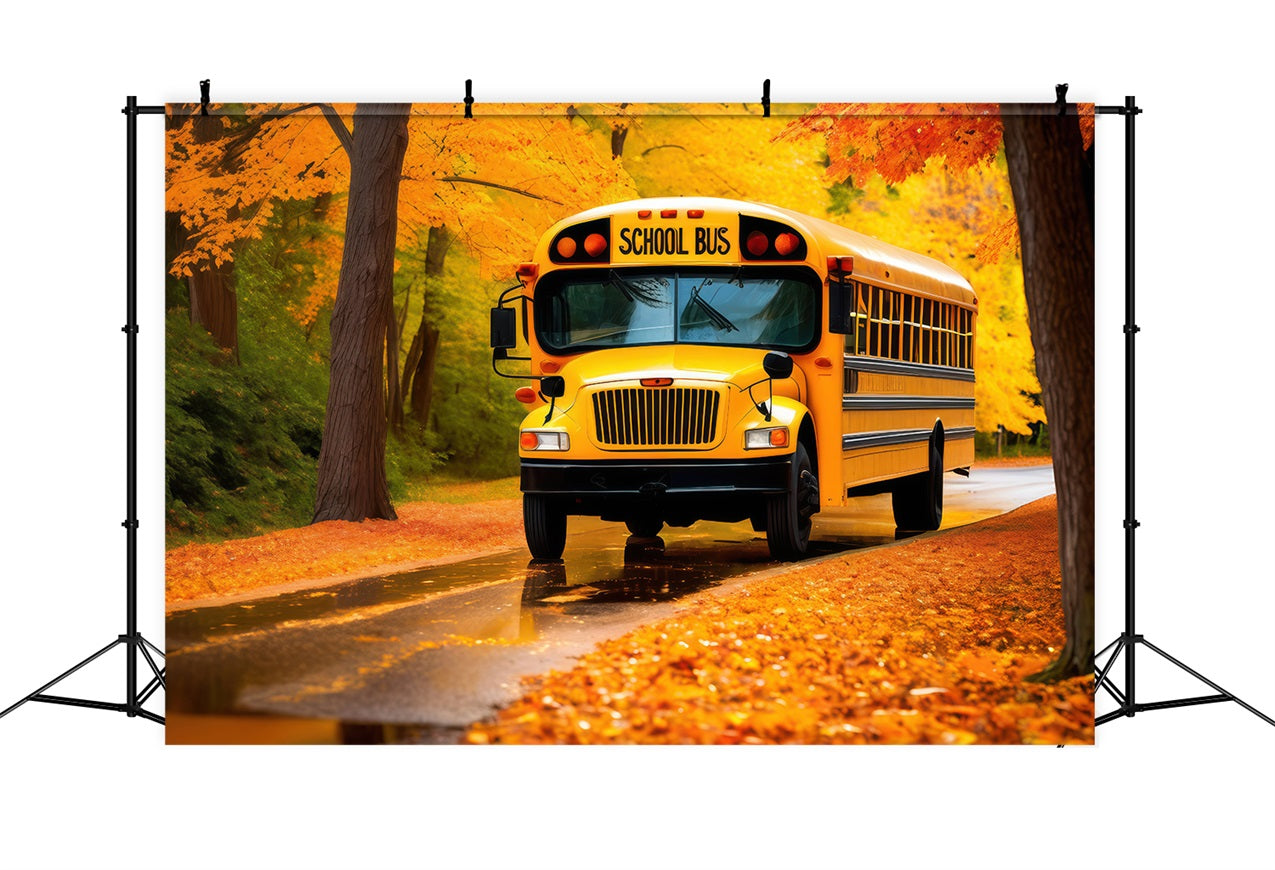 Toile de fond Photographie Rentrée des Classes Feuilles d'Automne Bus Scolaire GQ3-128