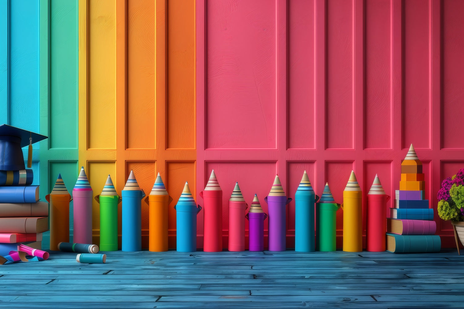 Toile de fond Rentrée des Classes Crayons de Couleur Apprentissage GQ3-130