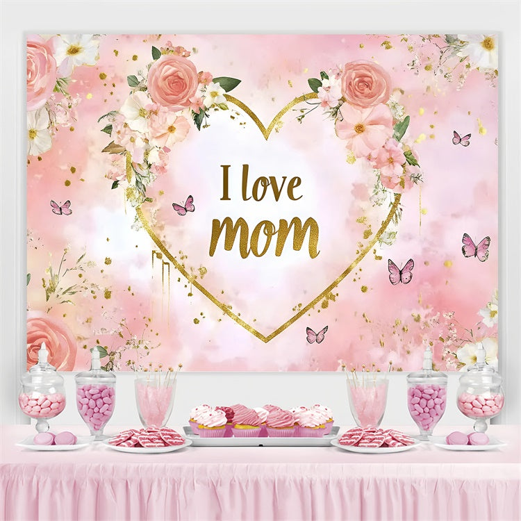 Toile de fond Fête des Mères Personnalisable Cadre Doré Floral GQ3-136