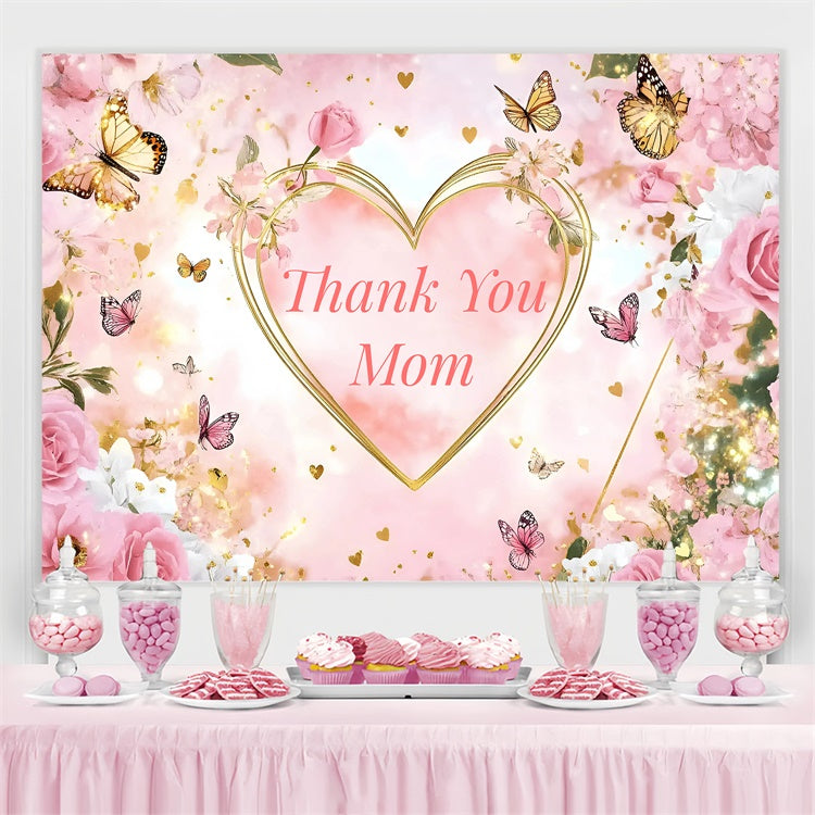 Toile de fond Fête des Mères Personnalisable Cœur Doré Floral Pastel GQ3-139