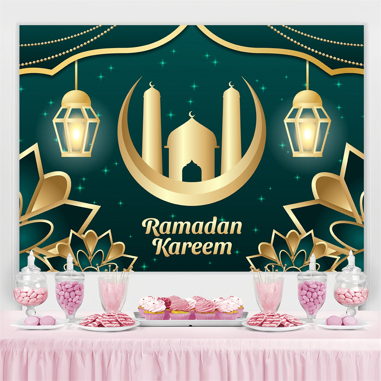 Toile de fond Ramadan Mubarak Palais Doré Lumineux GQ3-14
